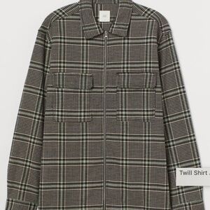 *HOST PICK* H&M full zip twill shirt jacket size M beige black and green